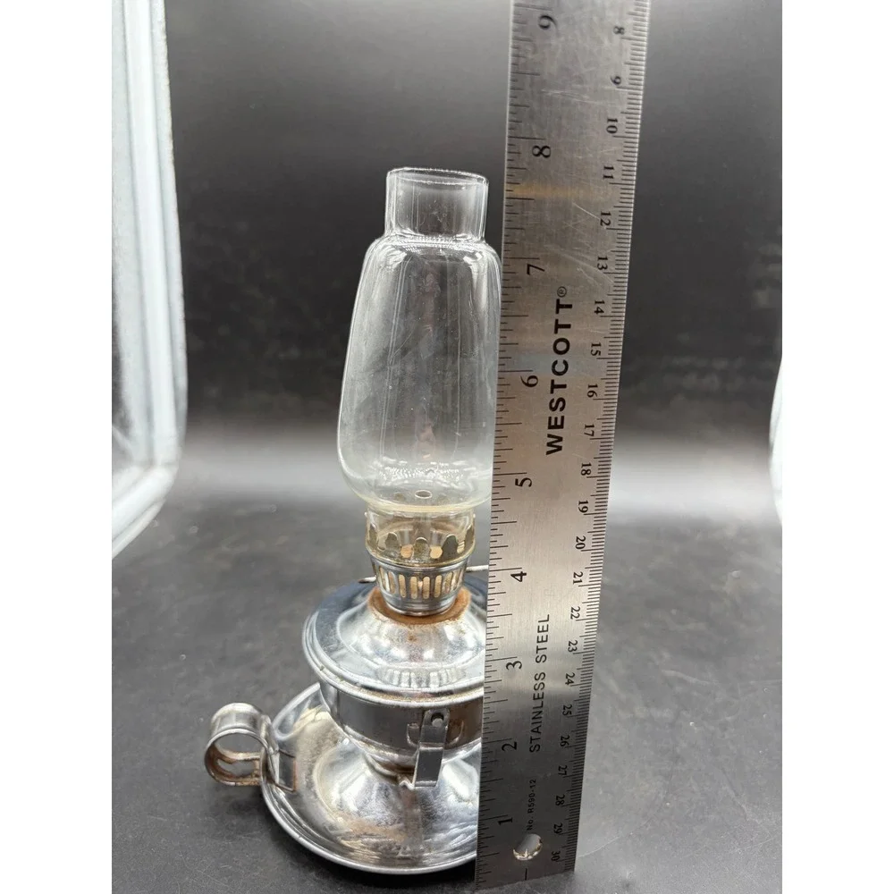 Vintage Miniature Chrome Oil Lamp with Glass Chimney Finger Hold Base